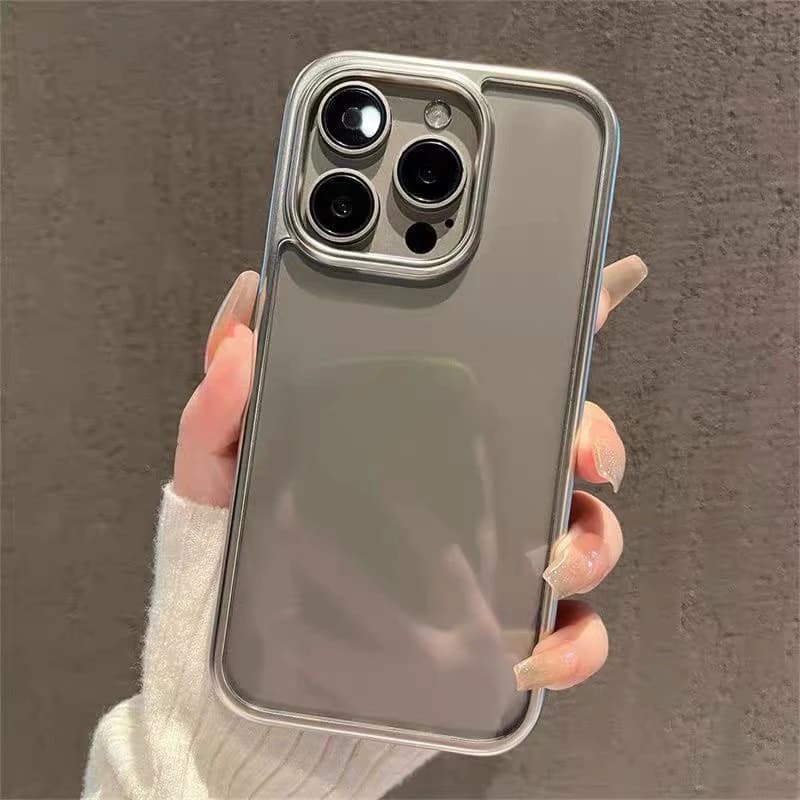 Transparent phone case in solid color for iPhone 16 E 15 14 13 12 11 Pro XR Max 7 8 Plus Advanced cover with electrolytic silver edge