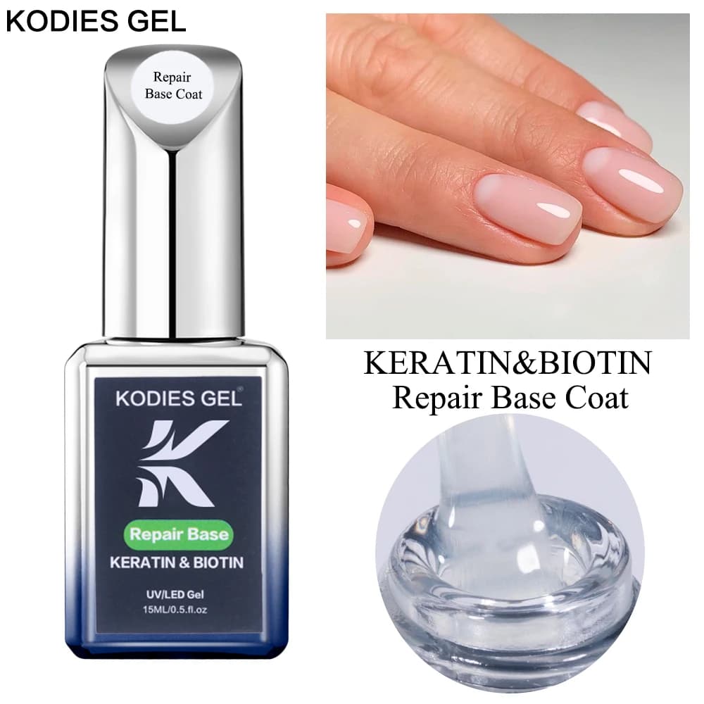 KODIES GEL 2024 NEW Repair Base Coat Gel Nail Polish UV/LED 15ML Keratin Biotin Nails Treatment Reinforcement Base Transparent Primer