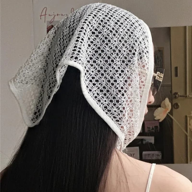 Nuovo stile pastorale francese tinta unita dolce pizzo griglia triangolo asciugamano moda donna traspirante sottile fascia decorativa cava