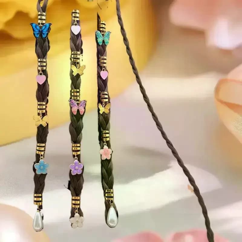 20Pcs Butterfly Braid Clips Crystal Dreadlock Hair Accessories Colorful Butterflies Pendant Charms Pearl Shiny Hair Jewelry