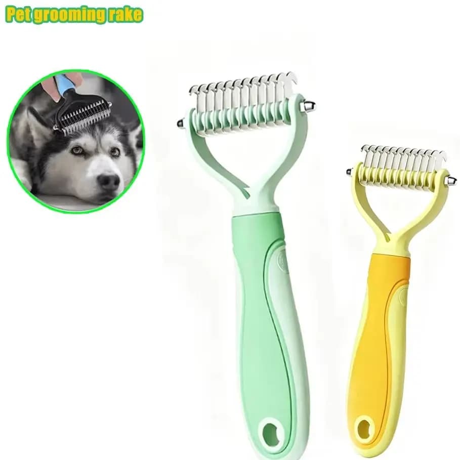 Rastrello per toelettatura animali a doppia faccia per cani e gatti, base ultra larga per animali a pelo lungo, pettine efficace per la rimozione dei peli