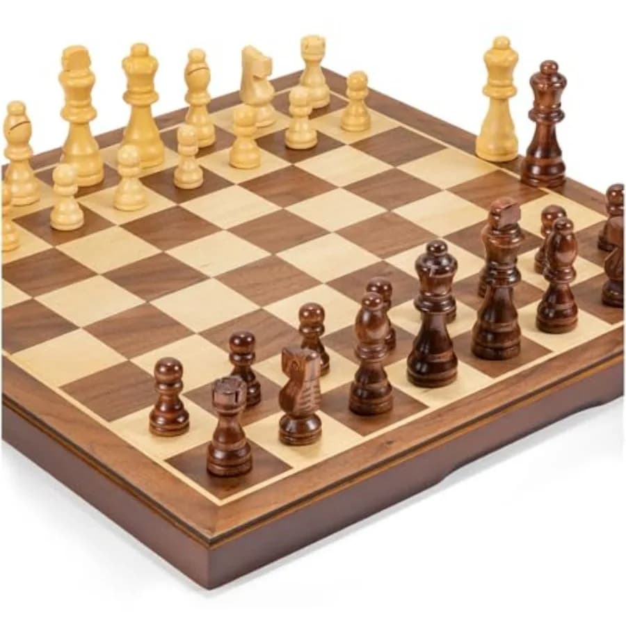 Chess Set Board Games for Adults: Handmade Walnut Wooden 15" 2 Extra Queens Folding Portable Travel Chess Game, Gift idea, Piec
