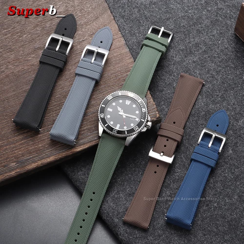 Waterproof FKM Fluoro Rubber Watch Band 20mm 21mm 22mm Universal Sport Watch Bracelets Men Women FKM Watch Strap for Omega Seiko