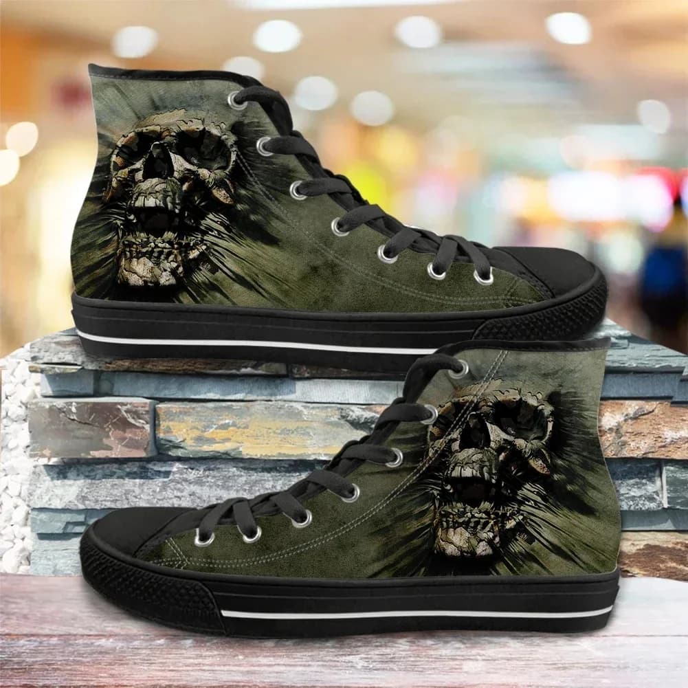 Men's Vulcanized Shoes Classic Superstar High Top Canvas Shoes Gothic Skull Print Men Flats Sneakers Chaussure Homme