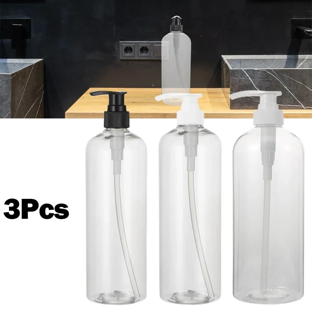 Bagno Bottiglie per la casa Dispenser di sapone Doccia Stoccaggio Trasparente 3 pezzi Contenitore da 500 ml Crema Lozione Pompa portatile