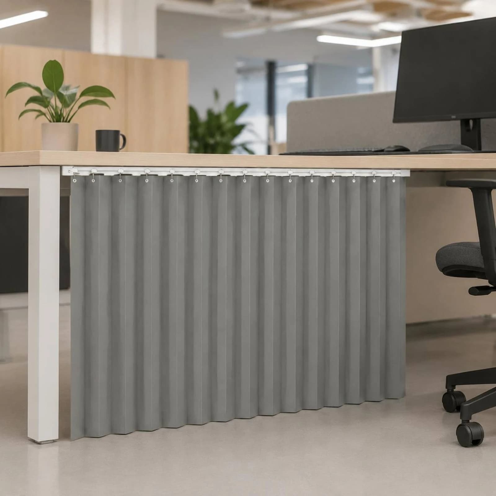 Desk Privacy Curtain Wind Blocking Office Privacy Curtain Workstation Screen Metal Rings Workspace Furniture Leather Strap