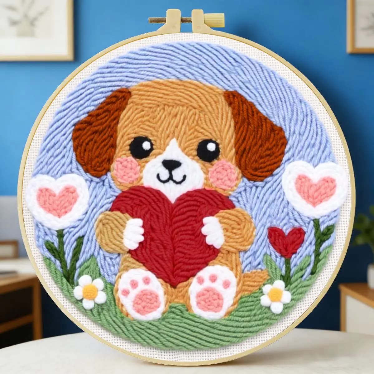Kit per ricamo punch needle 20x20 cm (7,87 pollici) per cani, set per ricamo a punto, ricamo a maglia, fai da te, regalo fatto a mano, arte del cucito