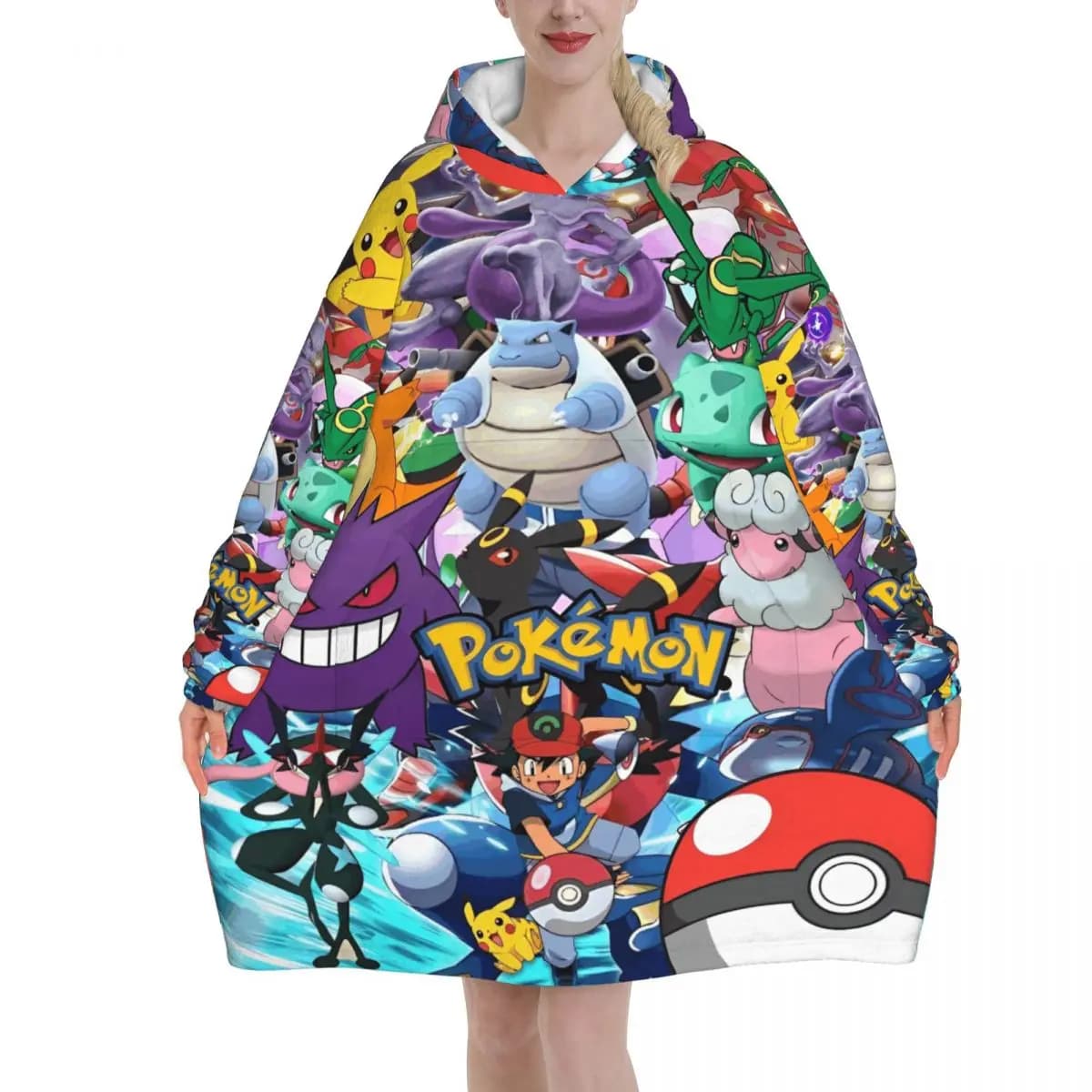 Felpa con cappuccio coperta indossabile Pokemoned Pikachus per donna uomo felpa oversize con tasca