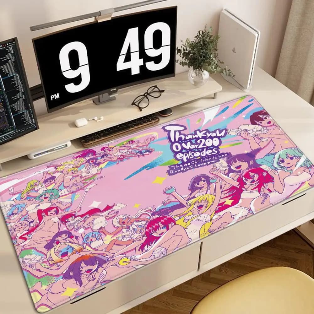 Tappetino per mouse anime harem T-The 100 Girlfriends Who Really Love You, grande e spesso, con bordi cuciti, per PC da gaming