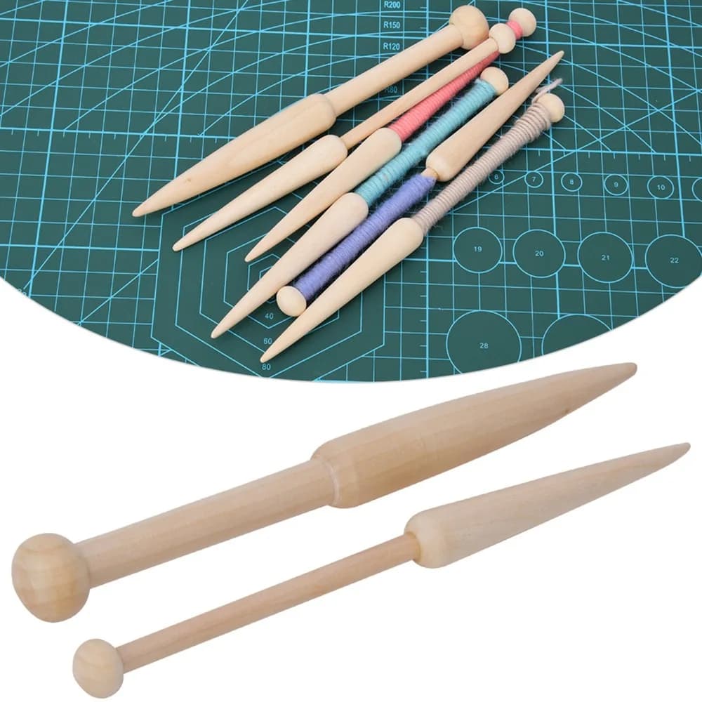 2Pcs Practical Beech Wood Weaving Tool Single Head Design Wood Stick Weaving Loom Machines Tools Wool Sweater Making