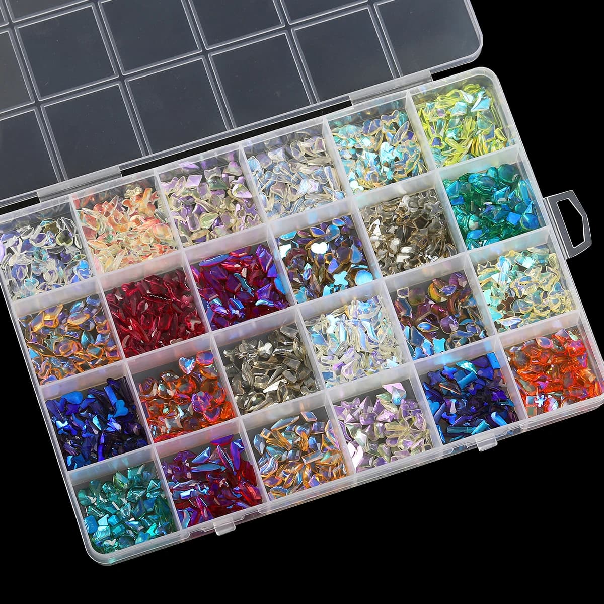 Circa 1800 pezzi di diamanti a forma speciale aurora in resina per nail art, diamanti per unghie misti multicolori di diverse forme, 24 griglie lucide