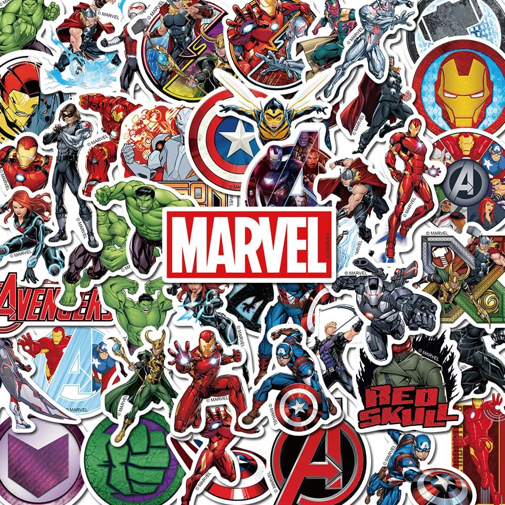 50 Pezzi Adesivi Disney Marvel Personaggi Anime Iron Man Steve Rogers per Chitarra Laptop Valigie Skateboard Cartoni Animati Graffiti Giocattoli