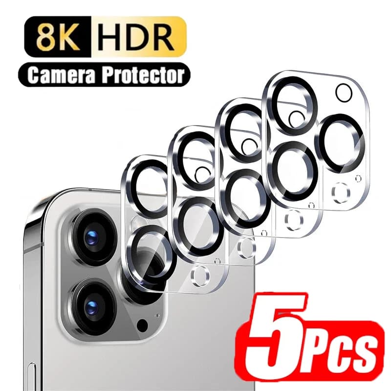 5 Pezzi Pellicola Protettiva in Vetro Temperato per Fotocamera Posteriore, Protezione Schermo HD Trasparente per iPhone 13 Mini 13 14 15 16 Pro Max Plus