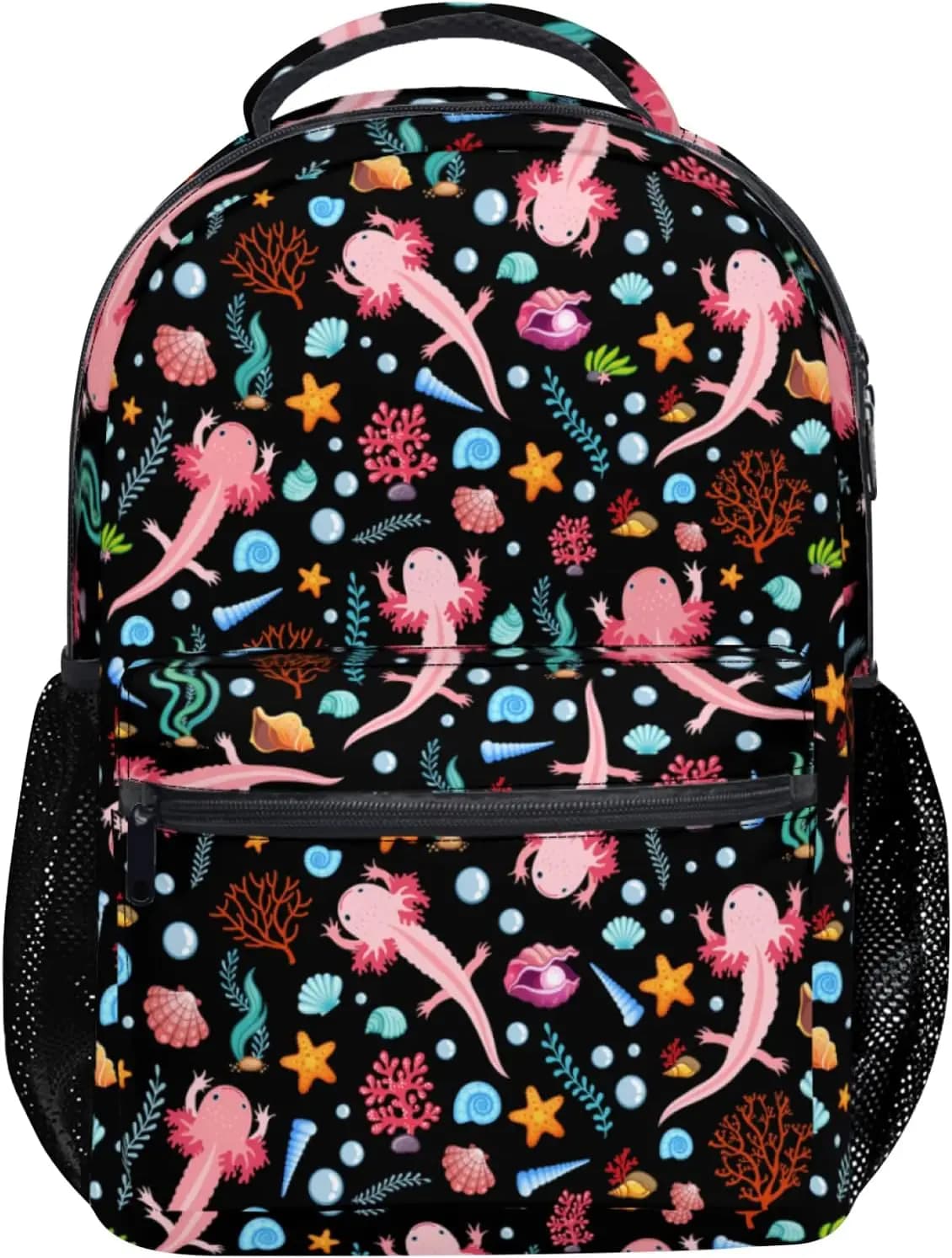 Zaini per bambini con stampa Axolotl nera per ragazze ragazzi zaini elementari delle scuole medie zainetto leggero impermeabile da 17 pollici