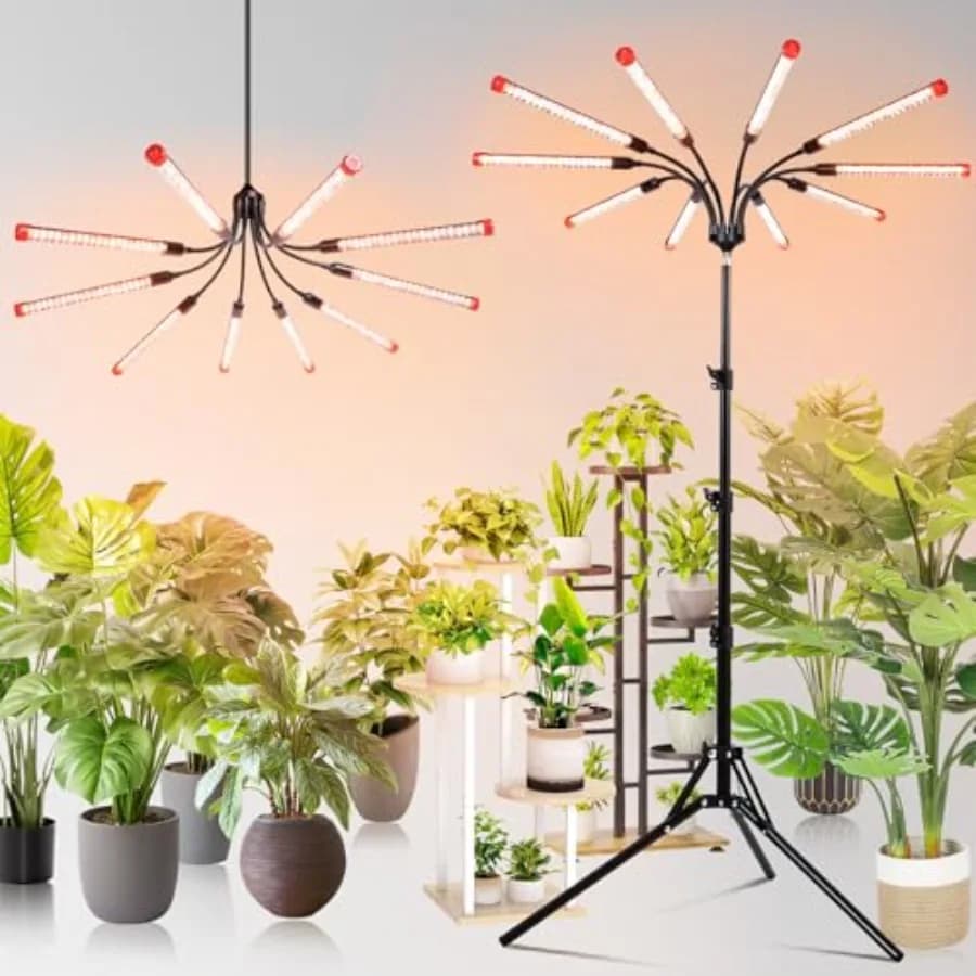90W Coltivation LED Lamp with Treppiede Support for Indoor High Plants, Bonsai, Large Cover 2026, 10 Heads, Complete Spectrum Light, No Adapter