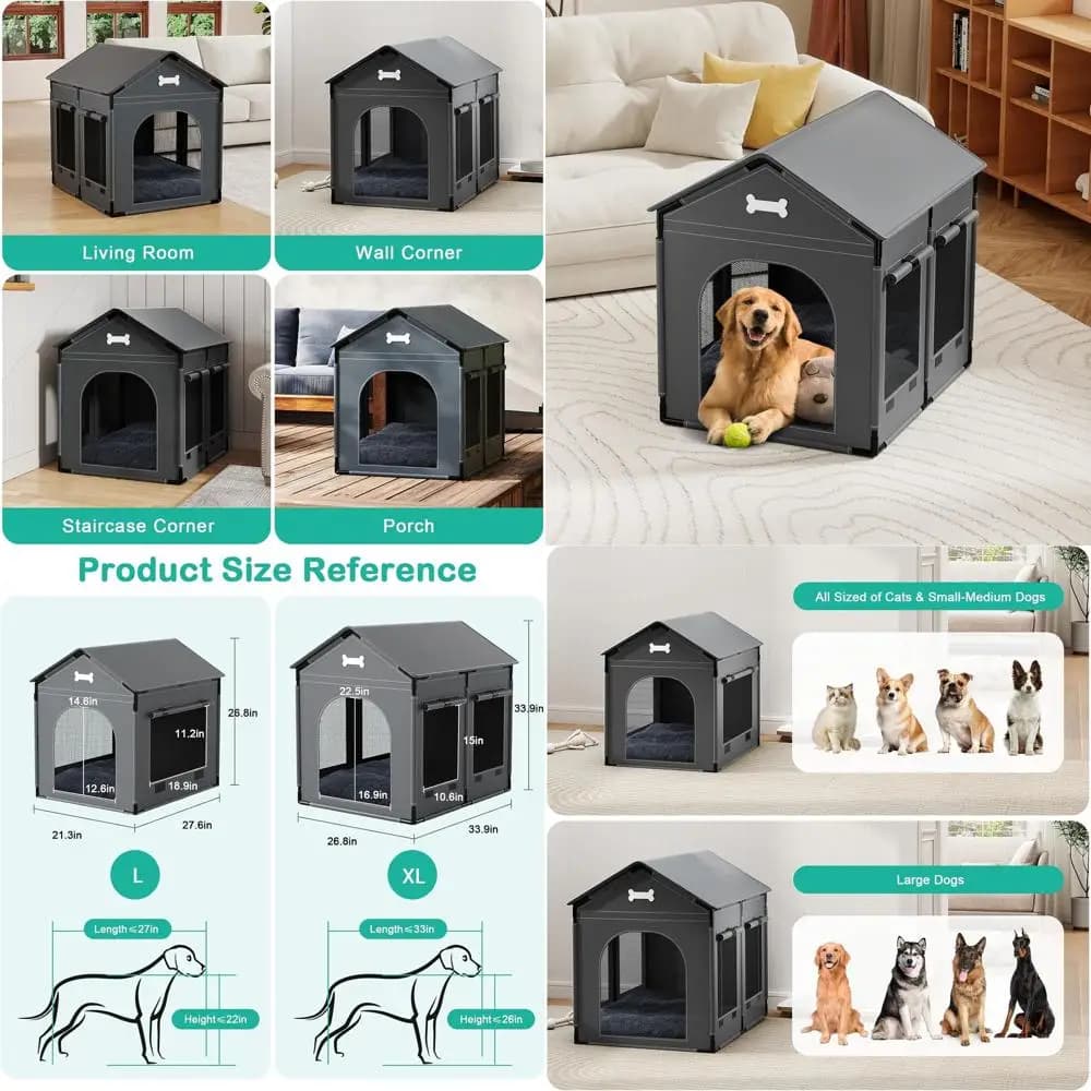 Cuccia per Cani da Interno con Cuscino per Cani di Piccola e Grande Taglia, Nido Caldo Invernale per Gatti, Facile da Montare (Grigio, X-L: 33.9 L x 26.8 W)
