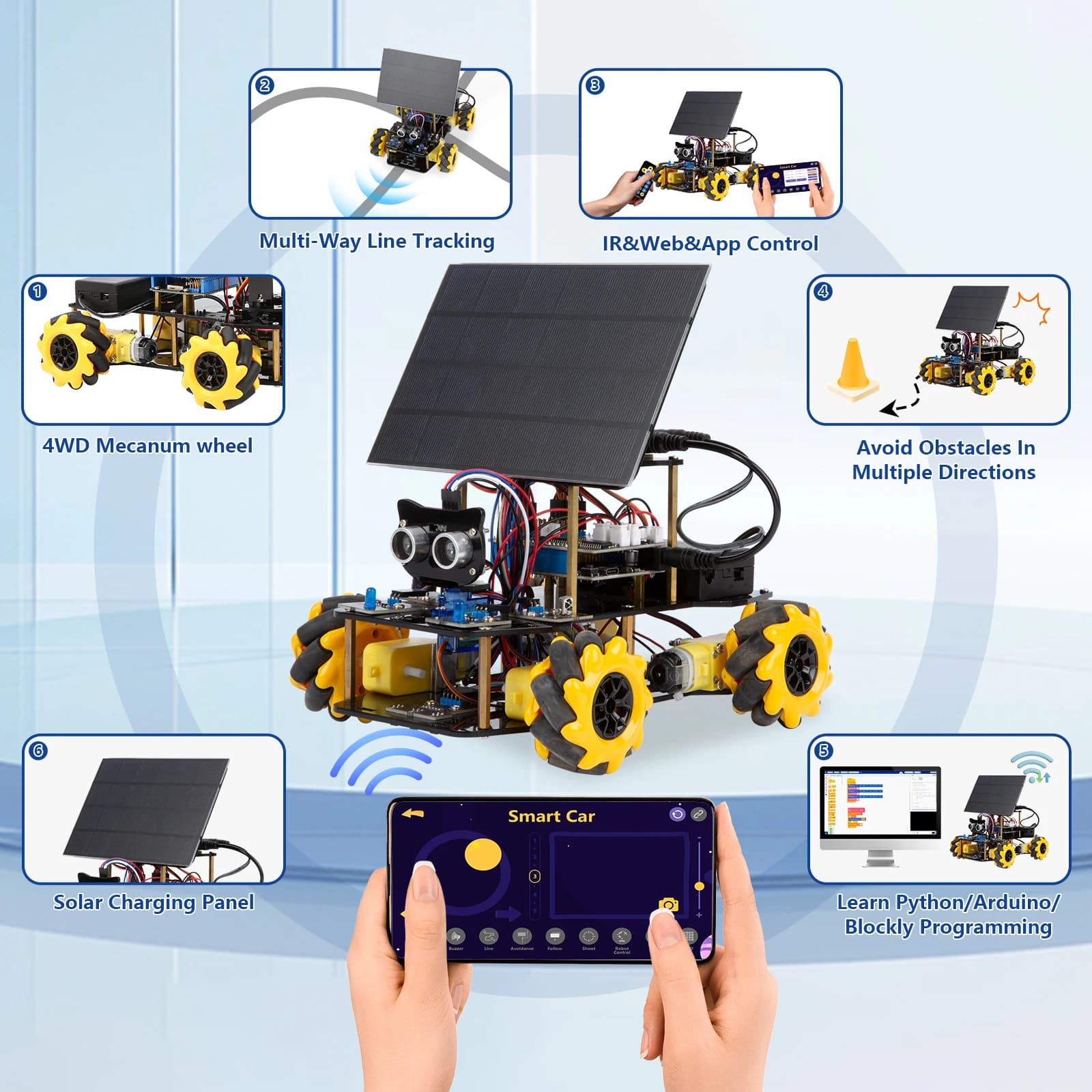 ACEBOTT Smart Robot Kit for Solar Energy Car Remote Control 4WD compatible with Arduino IDE Electronic programming project STEM