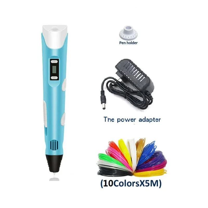 Penna per stampa 3D P62 con display - Include penna 3D, 3 colori di filamento PLA per principianti, libro stencil + guida progetti + alimentatore