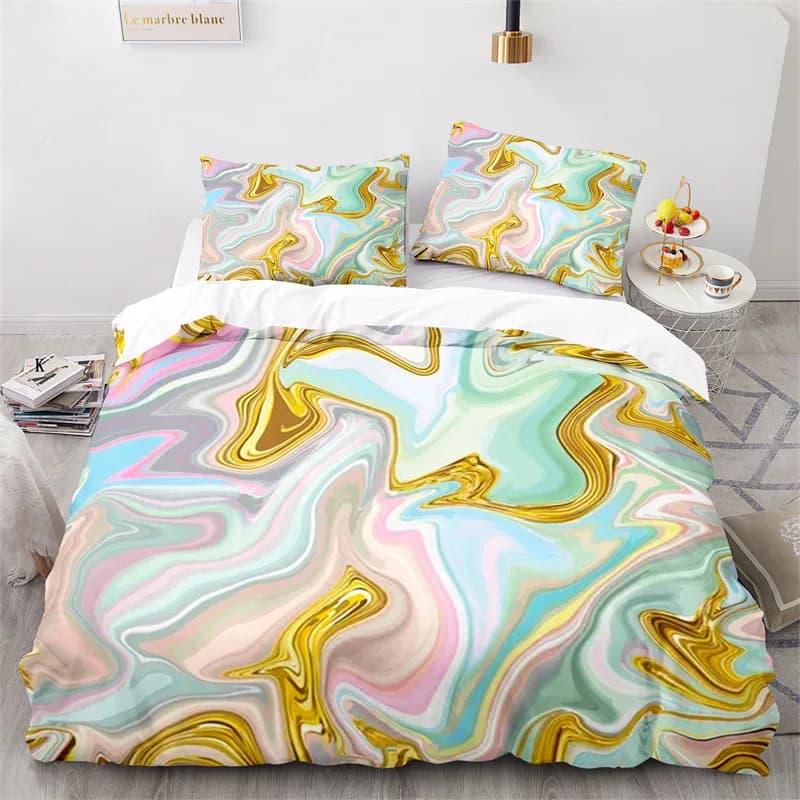 Set copripiumino con motivo in marmo colorato Set biancheria da letto in microfibra con arte geometrica astratta King Queen per ragazze Bambini Adolescenti Arredamento della camera