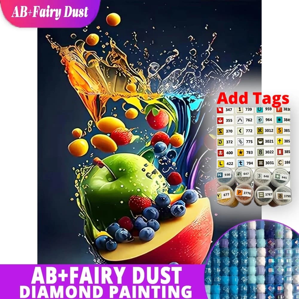 AB Fairy Dust DIY Diamond Mosaic Fruit Splash Full Square Round Painting Diamond Art Cross Stitch Embroidery Wall Decor Gift Kit
