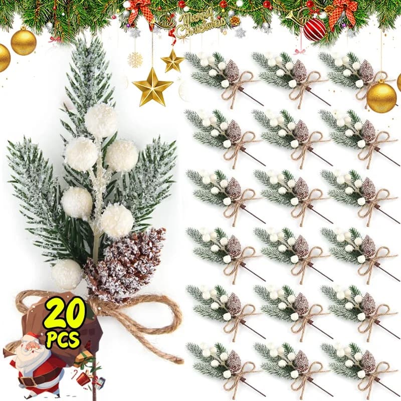 Natale artificiale bacche bianche pigne rami stelo di agrifoglio ghirlanda fai da te albero di natale pianta finta floreale per la decorazione della festa in casa