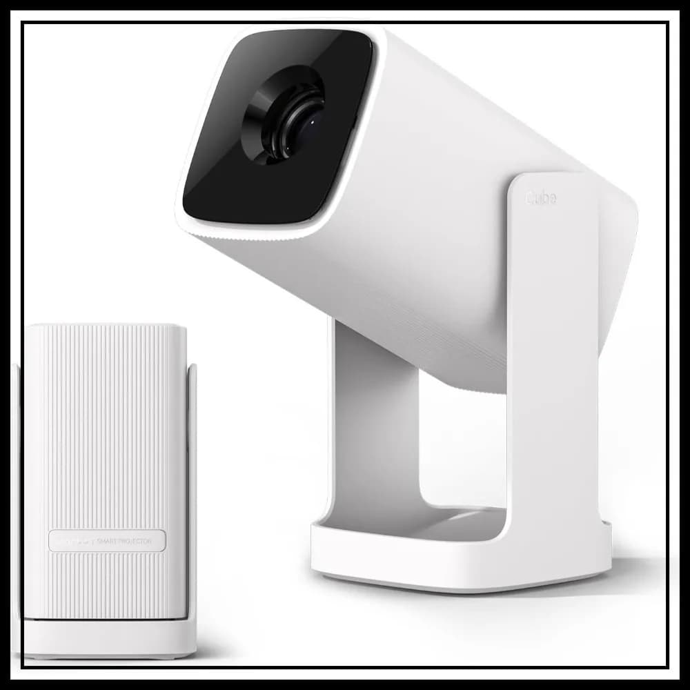 Mini Proiettore 1080P con Android TV, WiFi, Bluetooth, Correzione Automatica Keystone, 360° ° Supporto Regolabile, Home Theater Portatile per Esterni