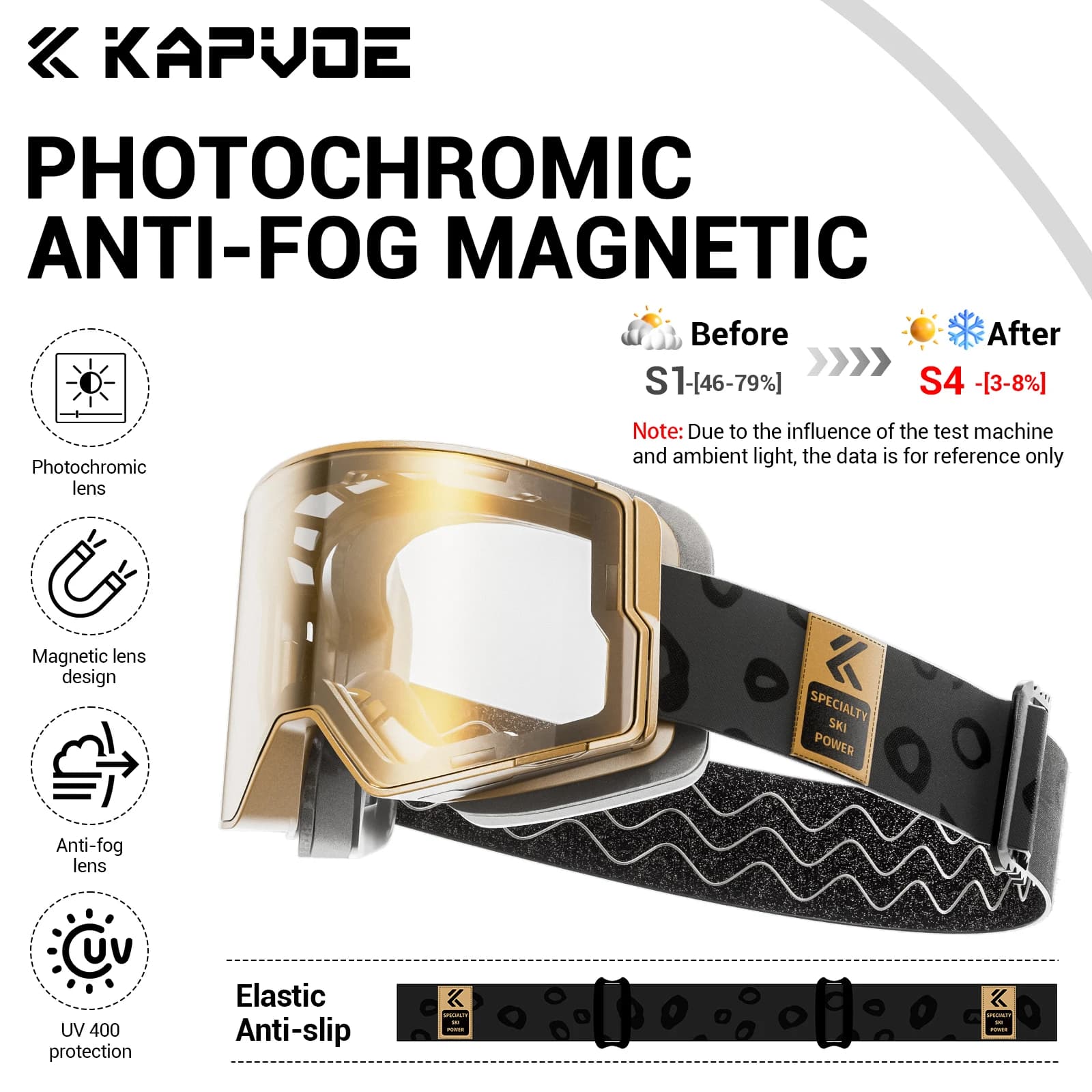 Kapvoe Occhiali da neve fotocromatici Uomo Occhiali da sci Snowboard Maschera antiappannamento per donna Occhiali di protezione UV400 Motoslitta Inverno