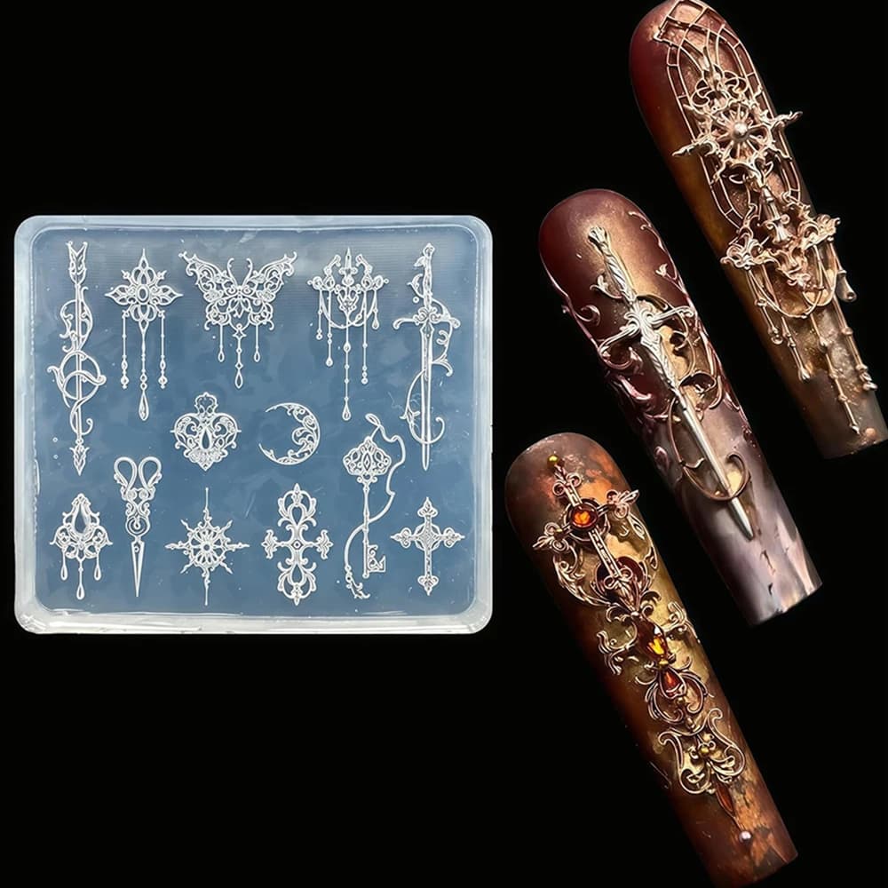 Stampo in silicone con freccia Stampi per spada in resina lunare Modello barocco 3D Stampo per nail art in gel Farfalla per accessori per manicure