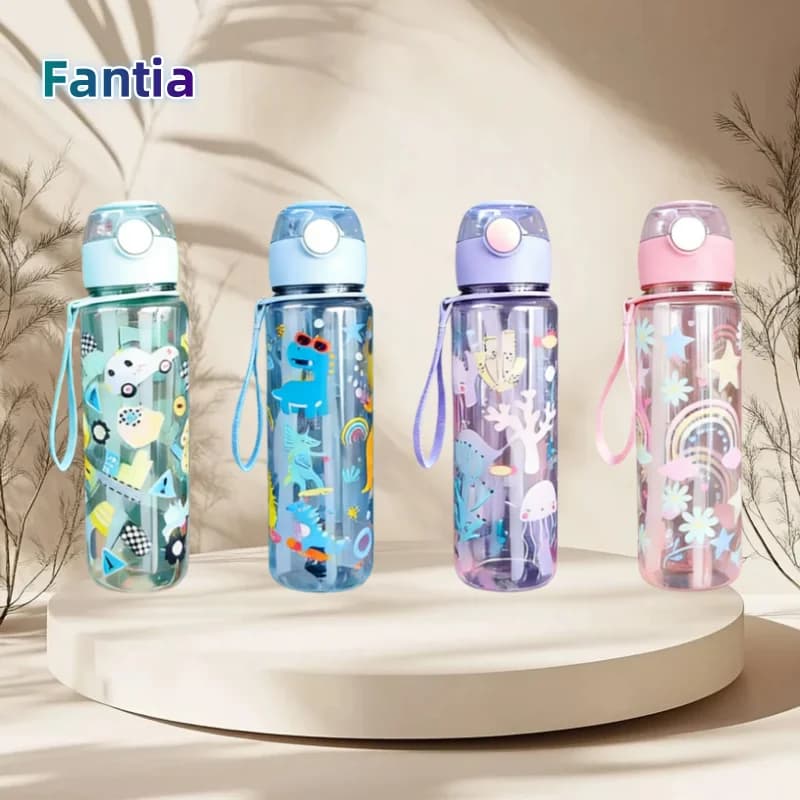 700 ml Dinosaur Water Bottle for Kids Water Cup with Silicone Candle Water Bottles Plastic Sealing Water Bottles Summer Kids Water Cup