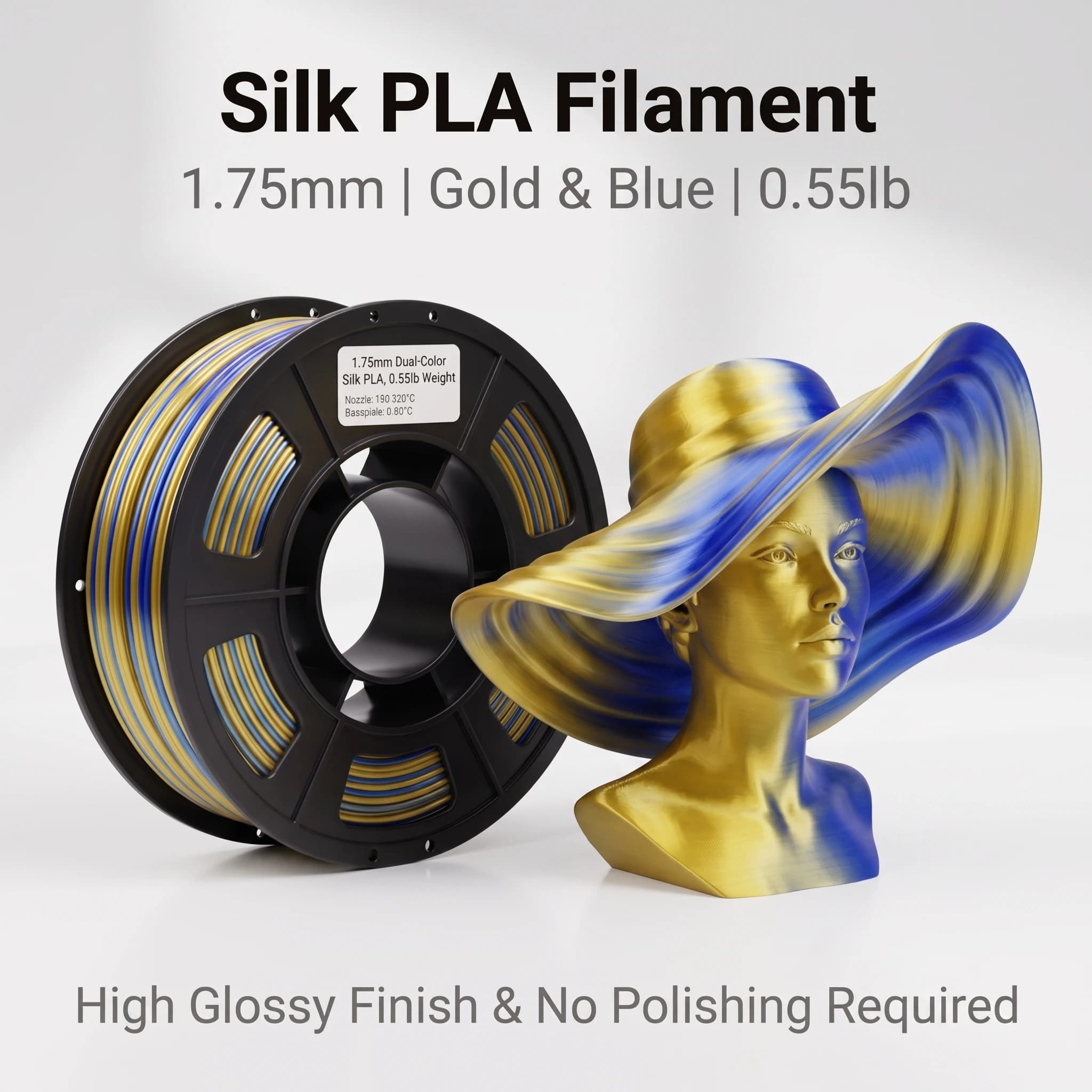 200g/250g/500g/1000g 1.75mm Silk Dual Color PLA Filament Gold Blue/Gold Purple Metallic Coextruded Low Warp FDM 3D Printer