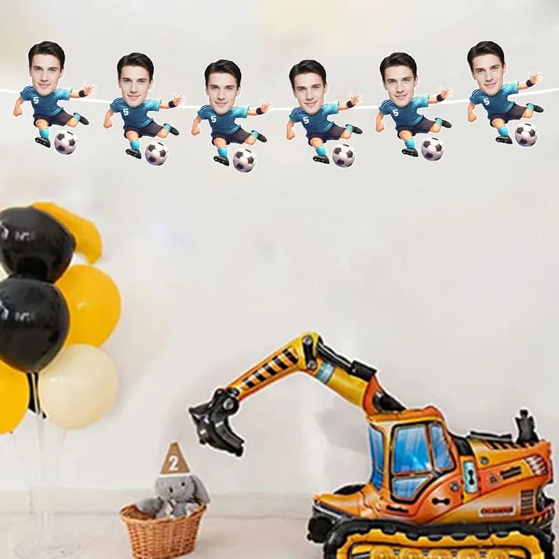 6/12pcs Sports Football Number 5 Player Theme Customize Your Own Avatar Hanging Banners Flags Doors Windows Party DIY Supplies