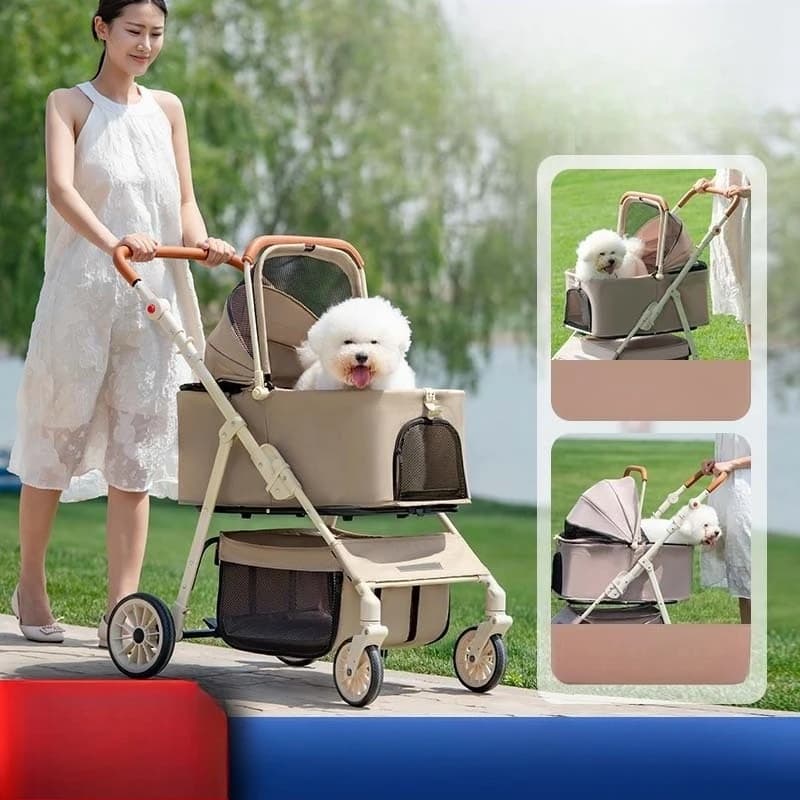 Passeggino per Animali Domestici in Metallo, Grande e Medio, Leggero e Pieghevole, Carrello da Viaggio per Cani, Gatti, Cuccioli e Gattini