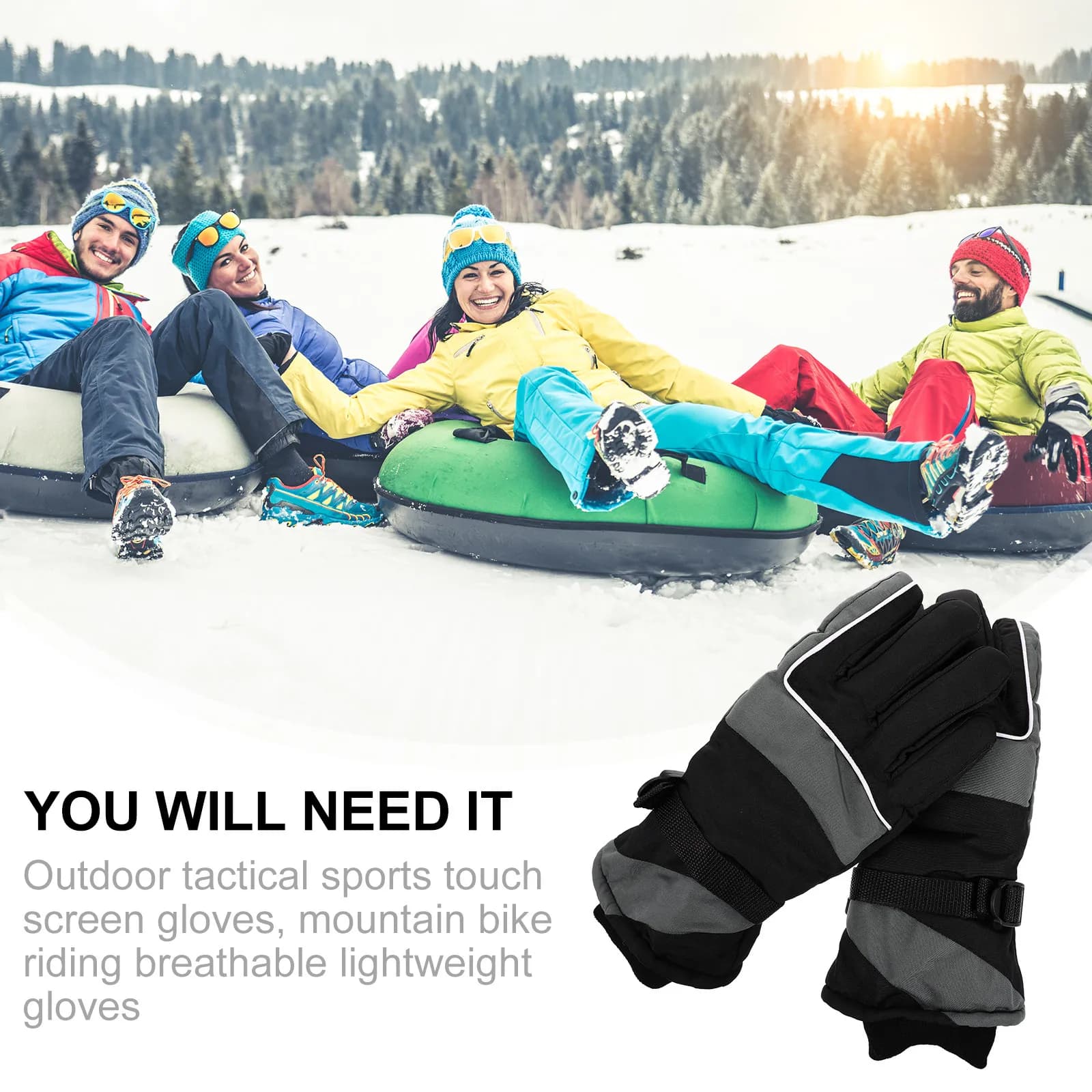 1 pair of windproof winter thermal gloves, waterproof, for cycling, skiing, motorcycle, with wrist regulator with lock and anti-slip handle