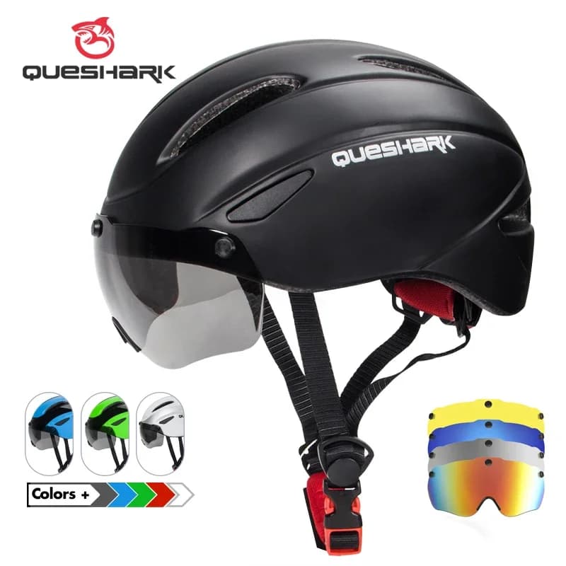 QUESHARK Men's Cycling Helmet MTB Road Bike Rival Removable Yellow Colorful Lens Safe Cap QE107