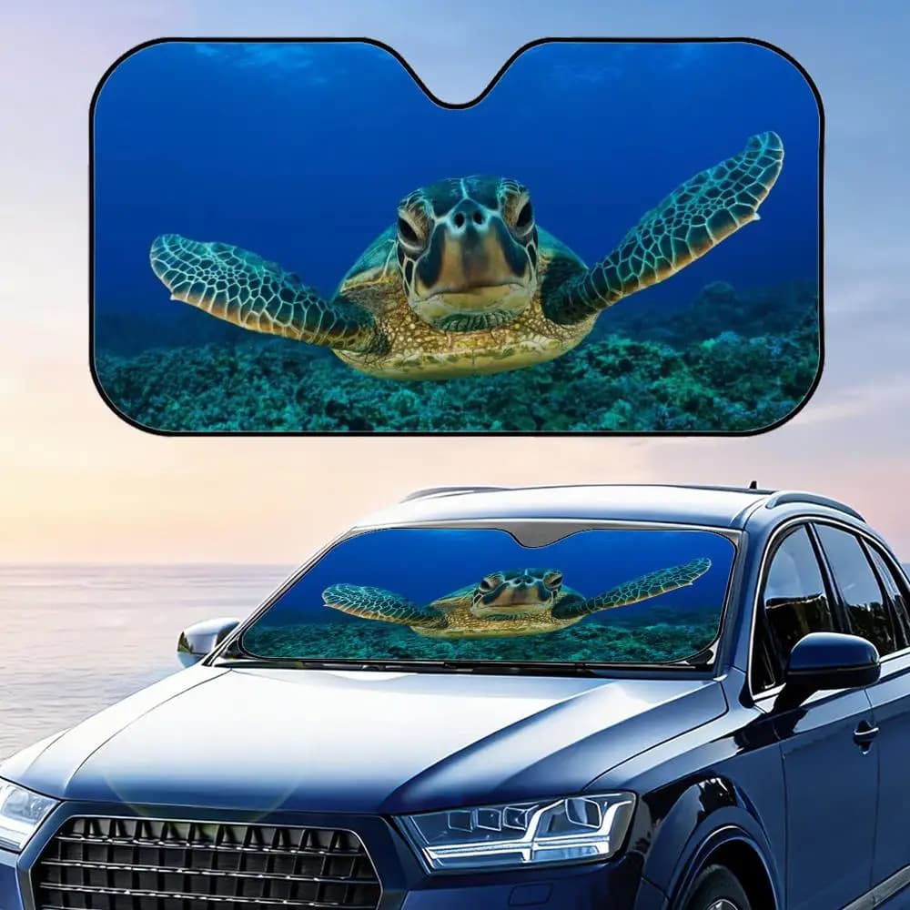 Parasole per Auto con Motivo Tartarughe Marine, Copertura per Parabrezza, Protezione UV, Isolamento Termico Riflettente in Alluminio, Pieghevole e Riutilizzabile