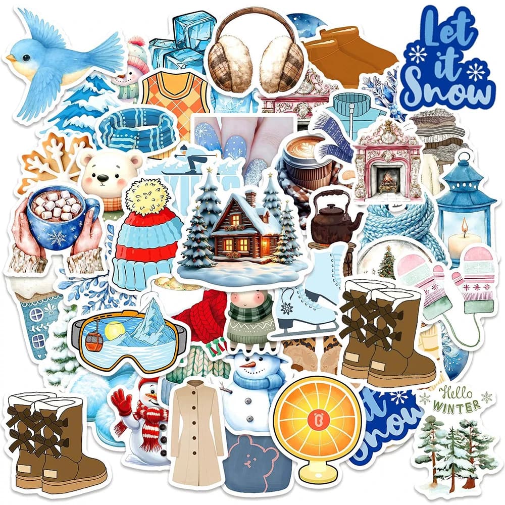 10/30/50pcs Carino Blu Inverno Graffiti Adesivi Cartoon INS Stile Estetica Decalcomanie Valigia Telefono Chitarra Laptop Adesivo All'ingrosso