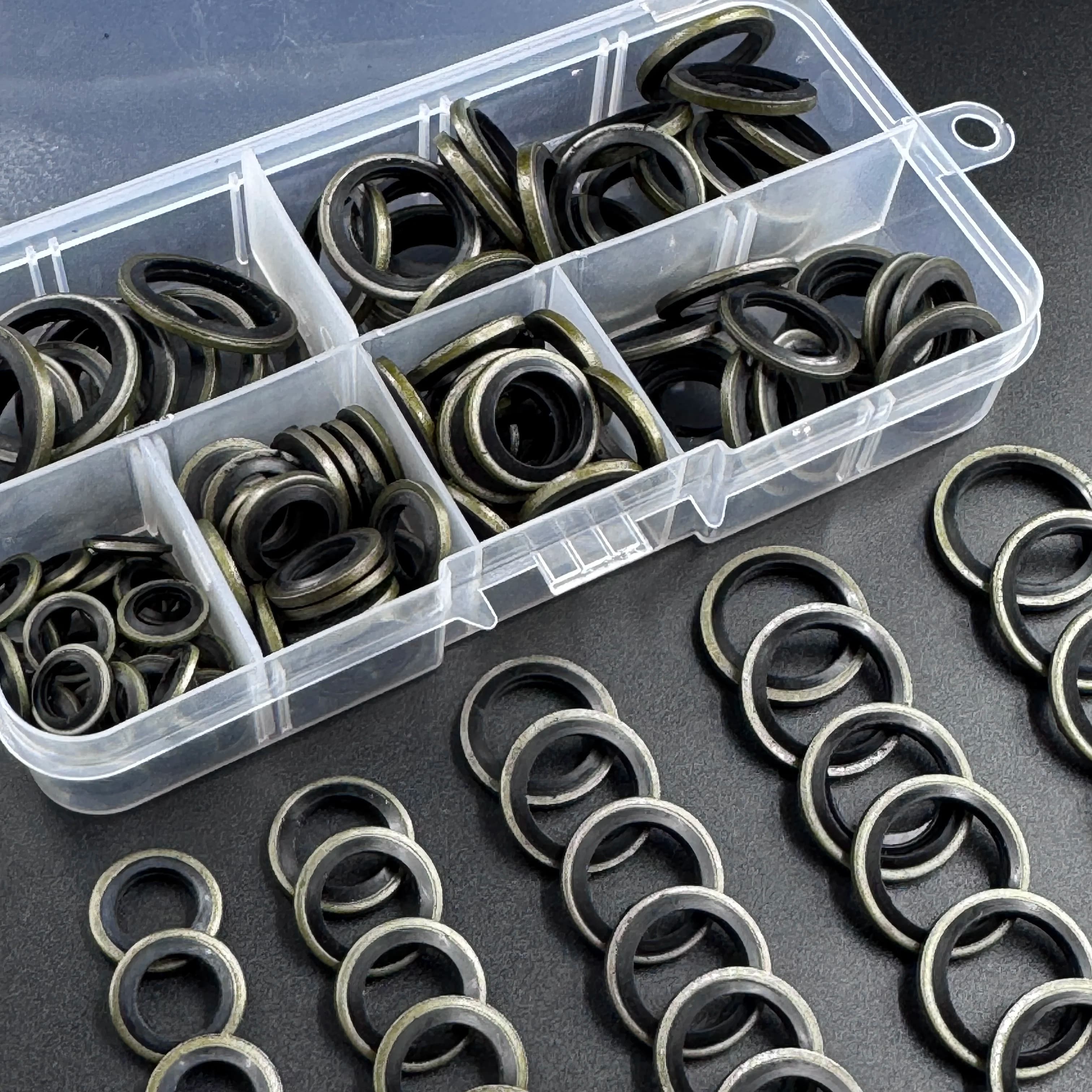 Kit of 100 Gaskets for Auto Oil Exhaust Caps - Measures from M6 to M16 with Shock Bolt Gaskets, Rubber Washers and Replaceable Gaskets
