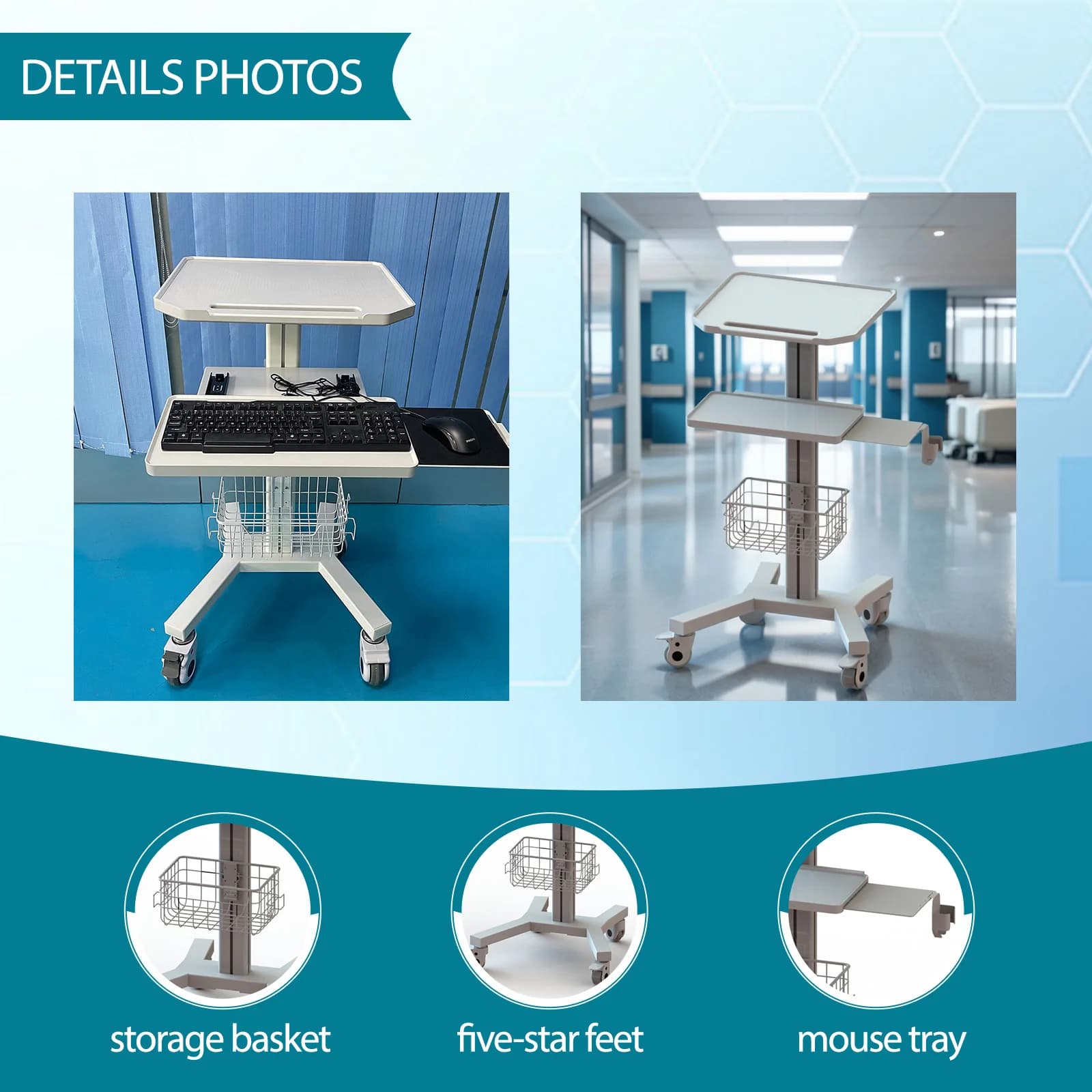 Airow Endoscope Adjustable Machine Ultrasound Basket Equipment Hospital Stand Monitor Computer Medical Beauty Salon Cart