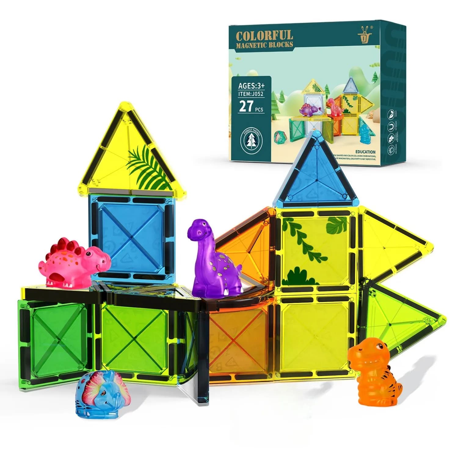 27/55 Piastrelle magnetiche Deluxe Dinosauri | Blocchi di costruzione con diamanti 3D | Giocattoli educativi STEM per ragazzi e ragazze dai 3 anni in su | Dinosauro a