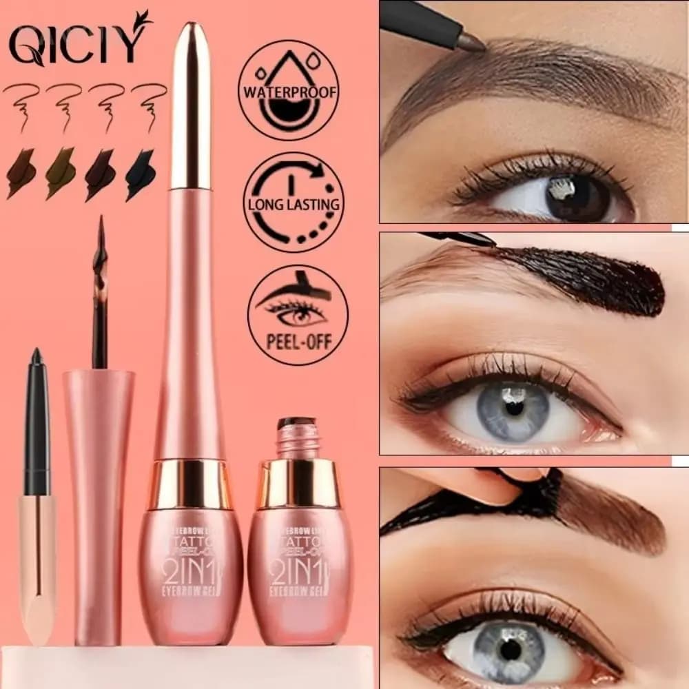 Waterproof Peel Off Brow Gel Brow Pencil Set Smudge-proof Lasting Peel Off Eyebrow Pen Natural Look Wild Eyebrows