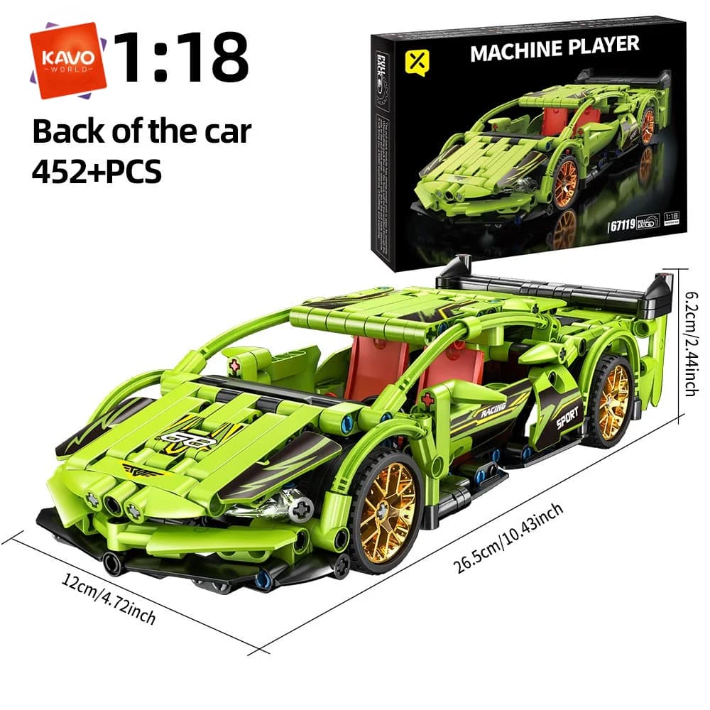 KAVOWORLD Set di Blocchi da Costruzione Auto Sportiva 1:18 con Funzione Pull Back, 452 Pezzi, Giocattolo STEM da Corsa con Porte Apribili per Bambini e Ragazzi, Regalo di Compleanno e Natale