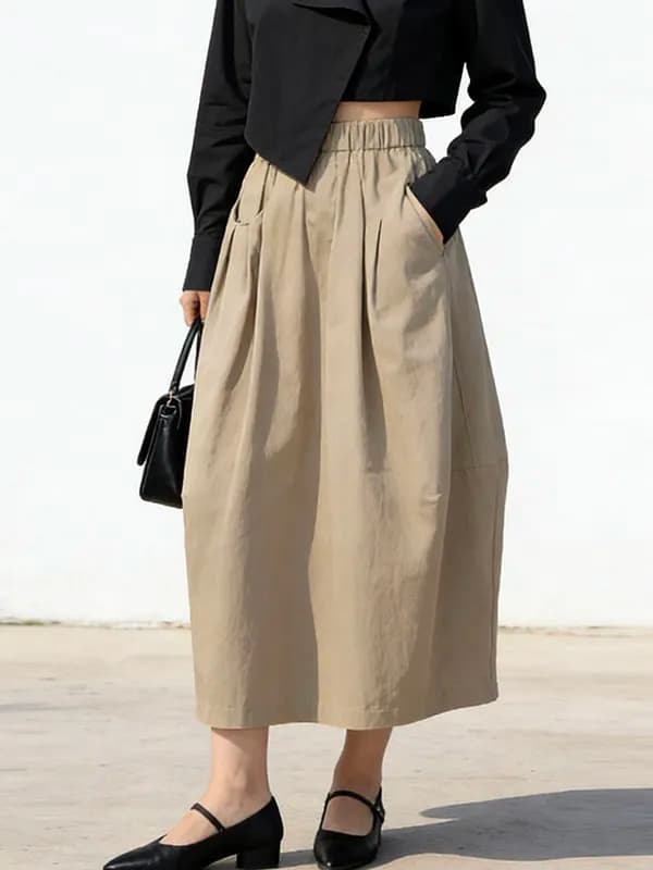 High Waist Loose Mid-Length A-Line Skirt for Women plus Size Casual Elastic Waist Slimming Half Skirt Summer Fashion