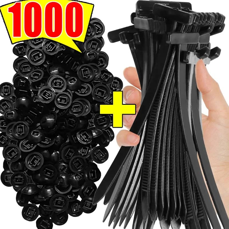 10-1000PCS Self-Locking Nylon Cable Ties, Adjustable Zip Ties for Car Repair, DIY, Home, Office, Gardening, Organizing Wires