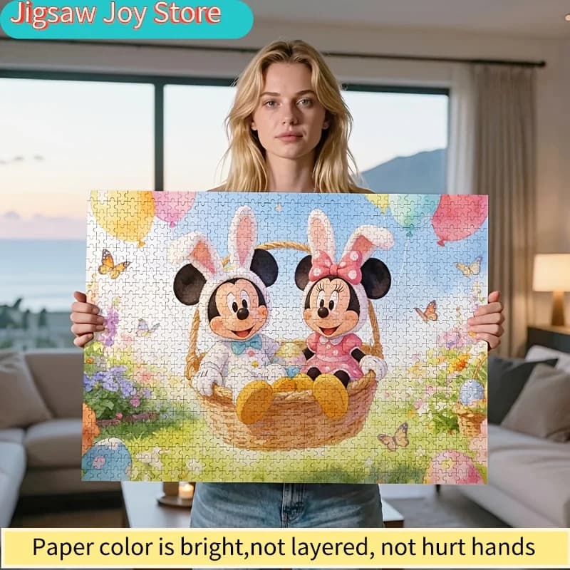 Puzzle 2D piatto con palloncino a forma di cesto pasquale Disney Topolino e Minnie, perfetto per decorazioni festive e relax per adulti
