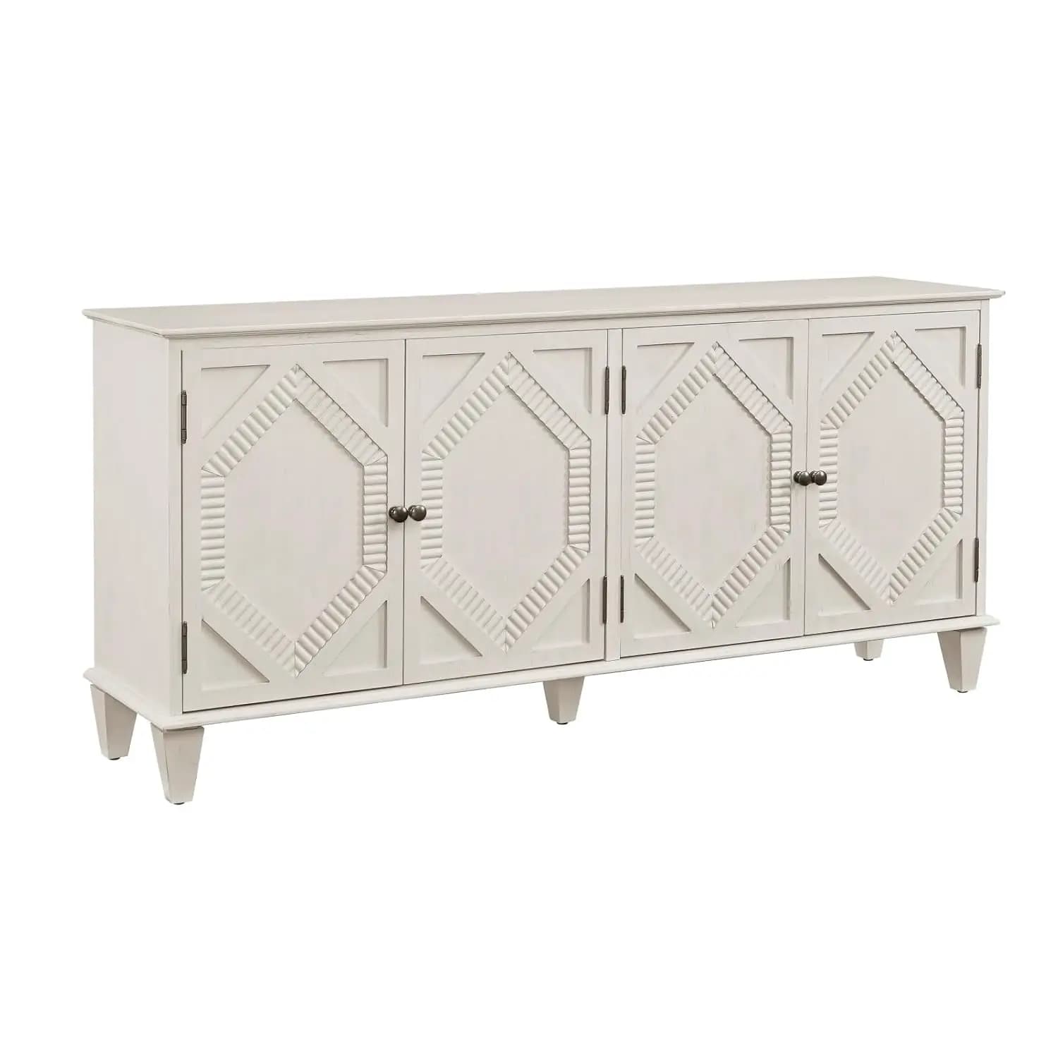 Credenza Buffet da 65 Pollici con Spazio di Archiviazione, Mobile a 4 Ante con Ripiani Regolabili e Fori per Gestione Cavi, Personalizzabile