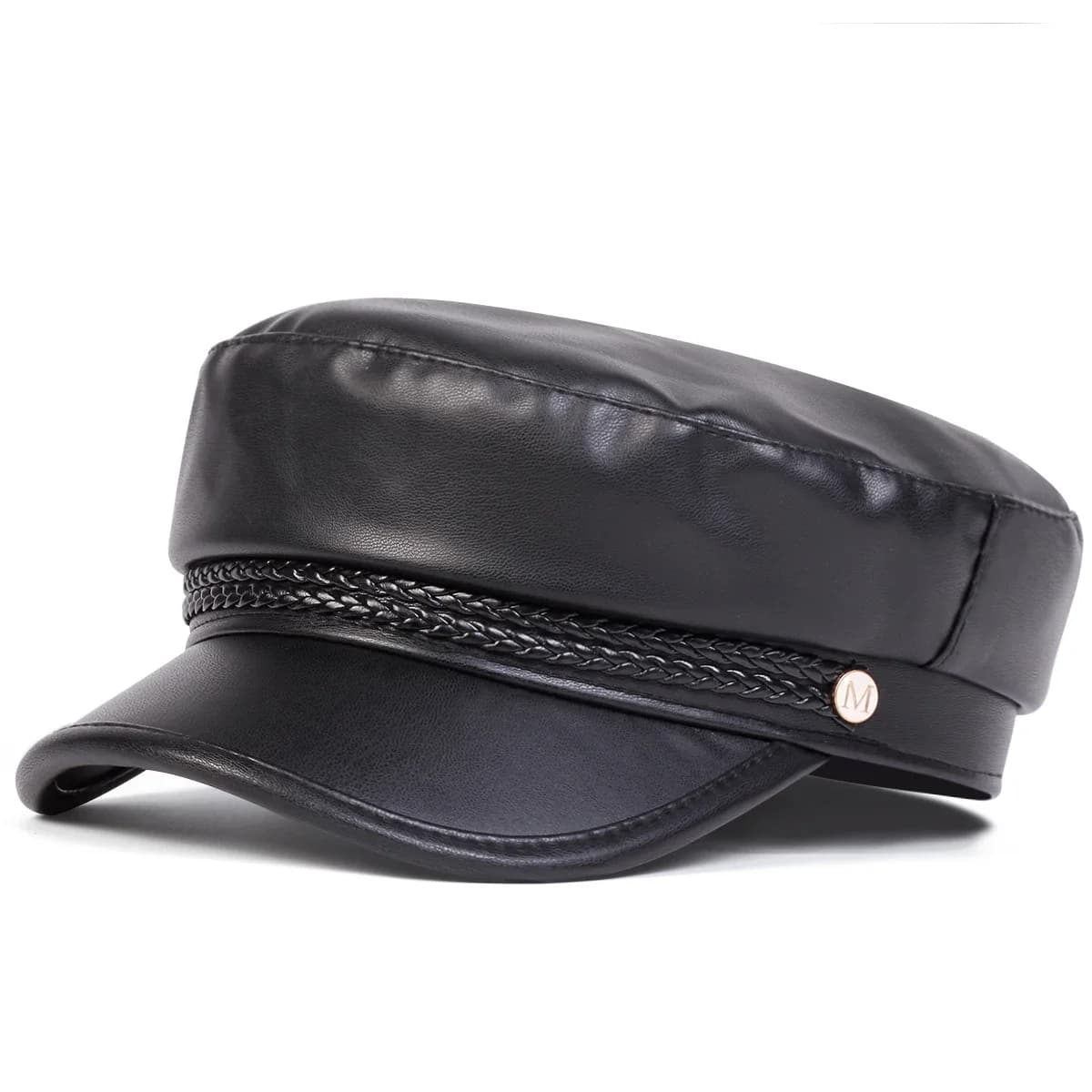 Cappello Unisex in Pelle con Etichetta M, Blu Navy, per Primavera e Autunno, Casual da Esterno, Cappello da Sole per Adulti, Berretto Hip Hop, Cappello Protettivo Solare, Cappellino Sportivo