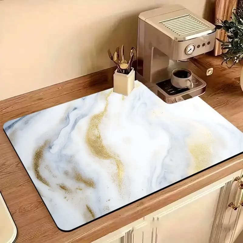 VIKAMA White Blue Gold Sand Marble Coffee Mat Super Absorbent Non Slip Pad Waterproof Coffee Maker Counter Protector Mat