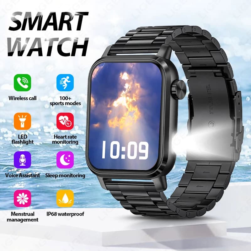 Smartwatch LIGE, Tracker Fitness Sportivo, Chiamate Bluetooth, Impermeabile, Monitoraggio Salute, Torcia LED, Offerta Speciale, Orologio Intelligente da Uomo