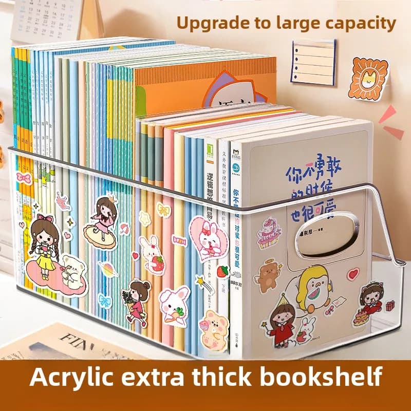 Scaffale per libri trasparente in acrilico Grande organizzatore da tavolo Leggio addensato Scatola per riporre libri da tavolo Supporto per lettura Materiale scolastico