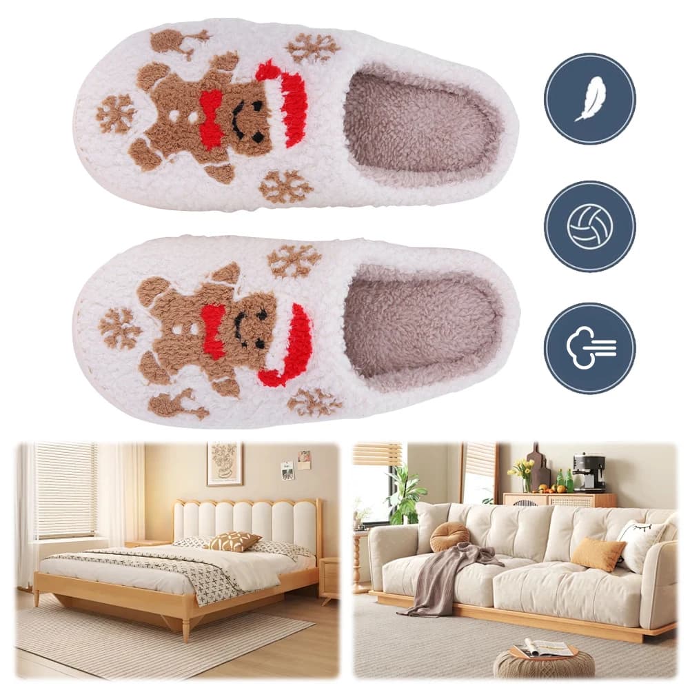 Men's Christmas Slippers in Gingerbread Hot home shoes slip-on Comfortable men's slippers in gingerbread anti-slip for men woman